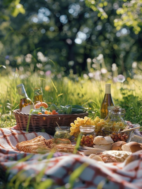 A picnic basket filled with food