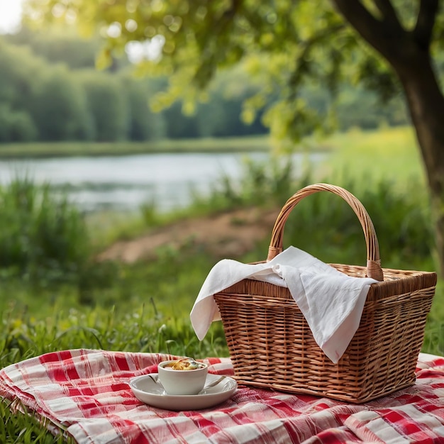 Photo picnic basket on nature background