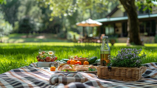 Picnic Blanket With Food on Grass