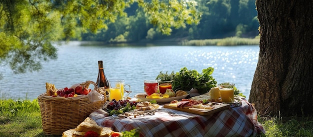 Picnic by the Lake on a Sunny Day