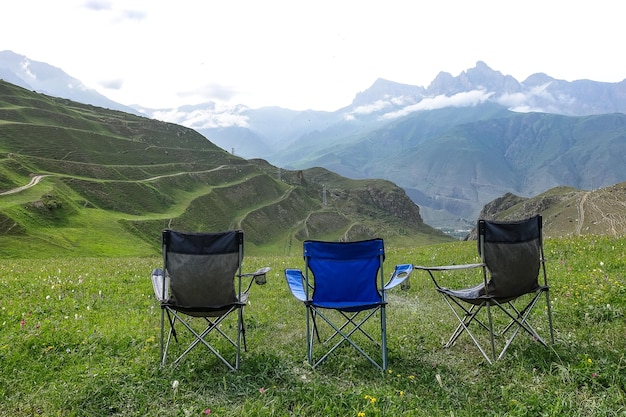 Picnic in the gorge of the Cherek River in the vicinity of the Gymyhli tract Caucasus June 2021