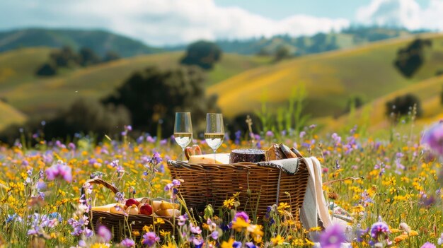 A Picnic in the Heart of a Flower Field