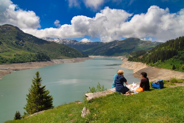 Picnic near the lake of Roselend, French Alps