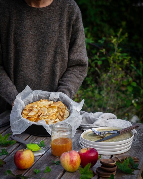 Picnic in the park with homemade apple pie