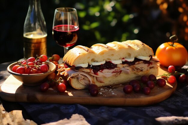 Picnic Pleasure Roast Turkey and Cranberry Baguette Feast Sandwich image photography