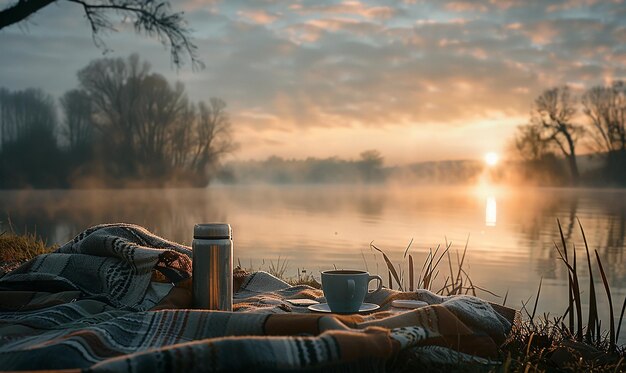 Photo a picnic table with a cup and a book on it