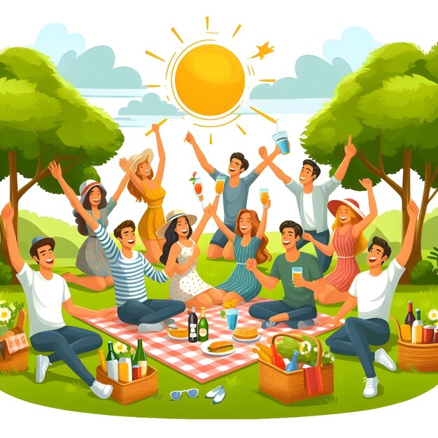 Photo picnic travel enjoying people illustration