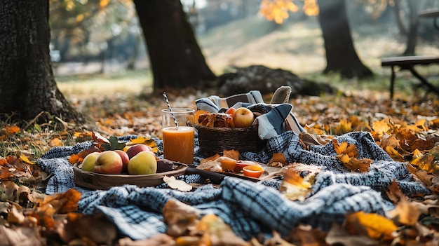 Photo a picnic with apples apples and a plate of apples