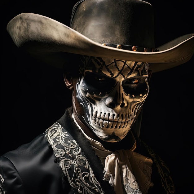 a picture of an african man dressed like a in skull face paint