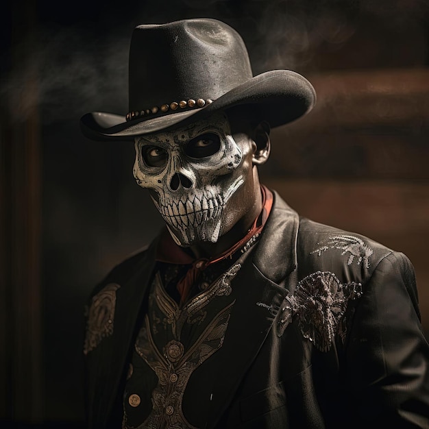 a picture of an african man dressed like a in skull face paint