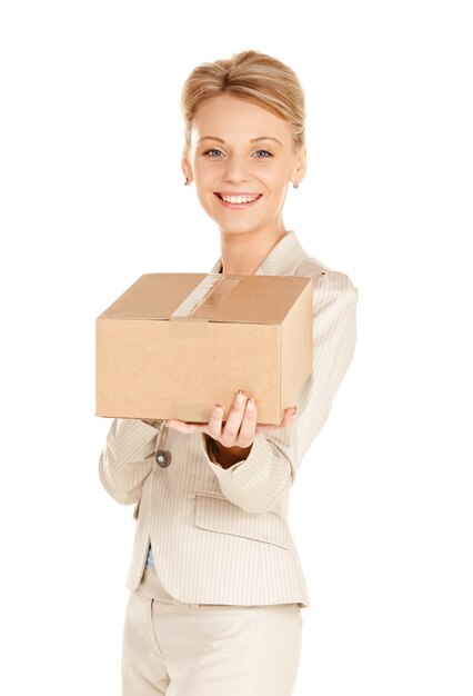 picture of attractive businesswoman with cardboard box