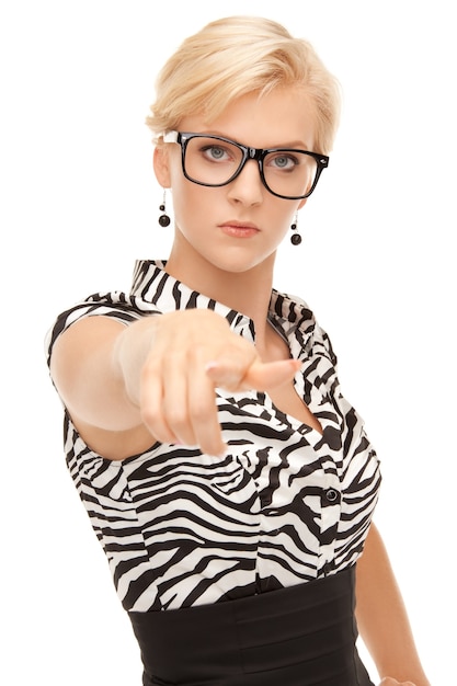 picture of attractive young businesswoman pointing her finger