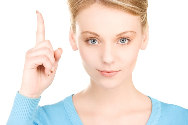 picture of attractive young woman with her finger up