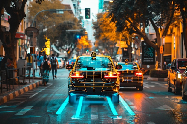 Photo picture autonomous taxis using ai algorithms to op generative ai