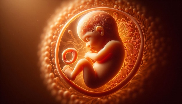 a picture of a baby with a heart shaped body and a red circle with a woman sitting in the middle