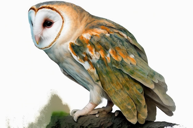 Picture of a Barn Owl Tyto alba against a white background