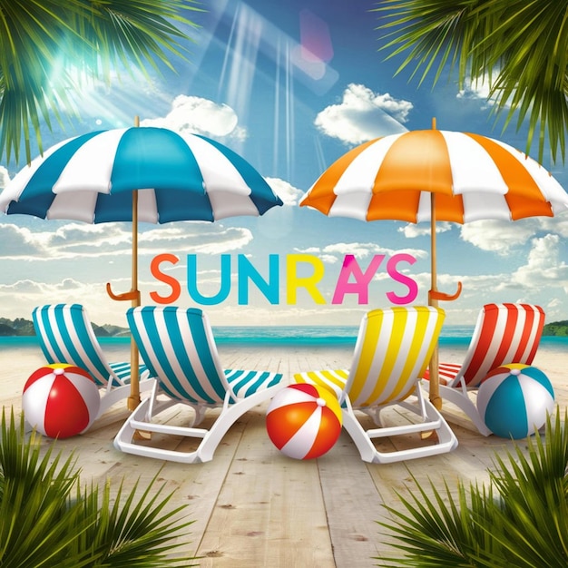 a picture of a beach scene with chairs and umbrellas that say sunbathers