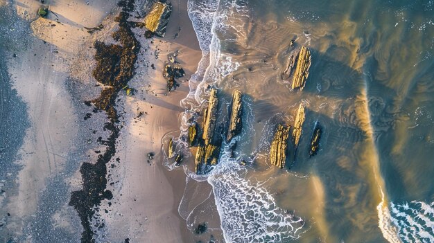 Photo a picture of a beach with a few rocks in the water