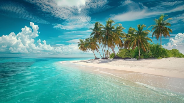 a picture of a beach with palm trees on the beach