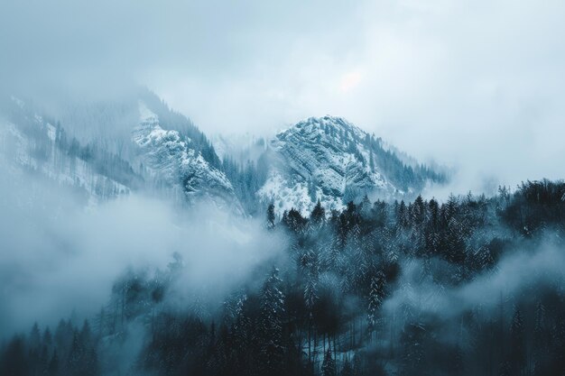 picture of beautiful mountains in a fog