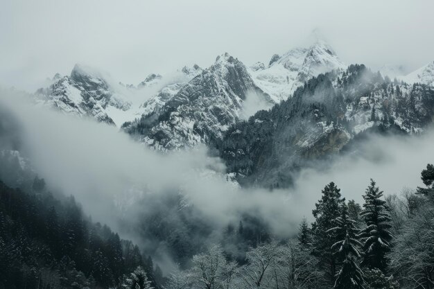 picture of beautiful mountains in a fog