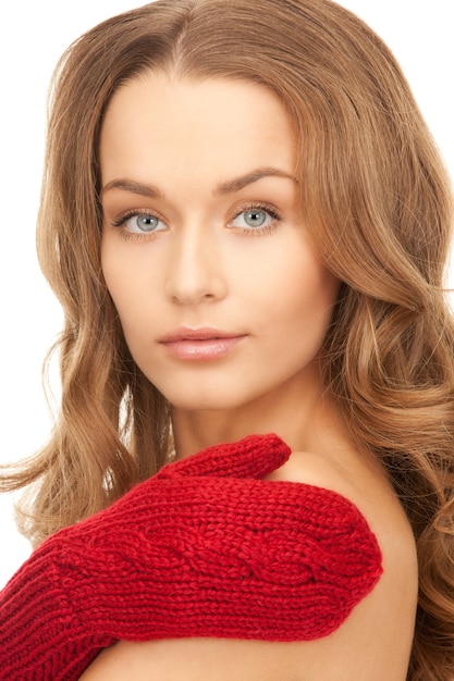 picture of beautiful woman in red mittens