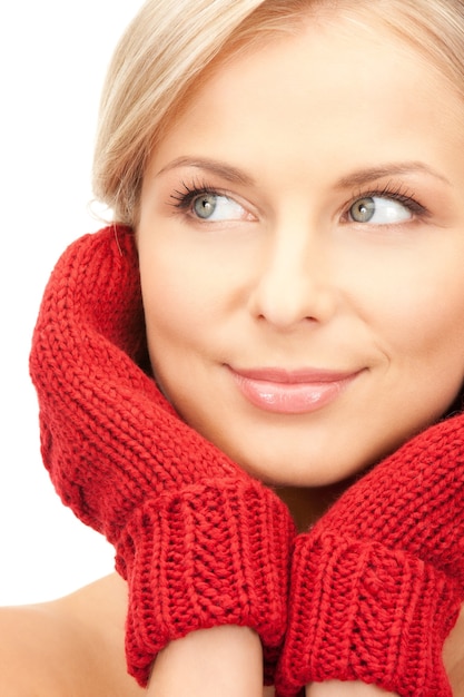 picture of beautiful woman in red mittens