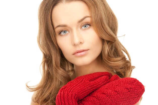 picture of beautiful woman in red mittens