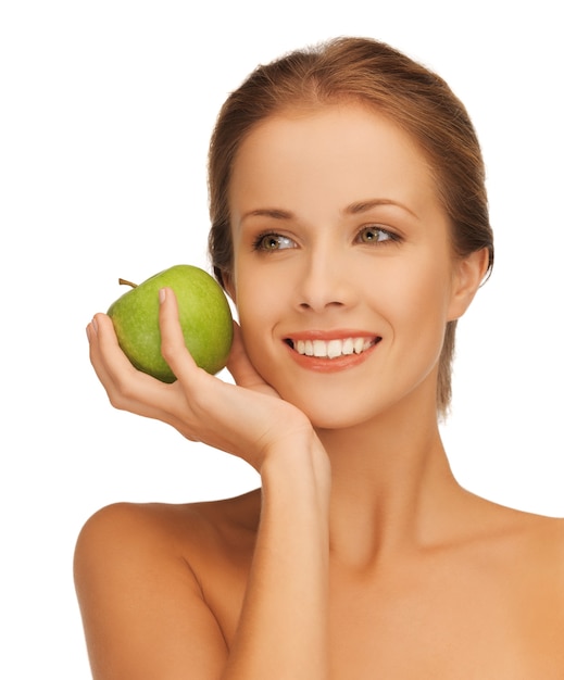 picture of beautiful woman with green apple.