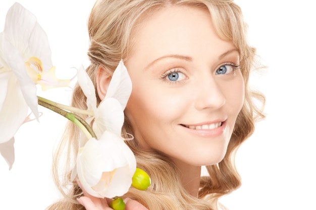 picture of beautiful woman with white flower