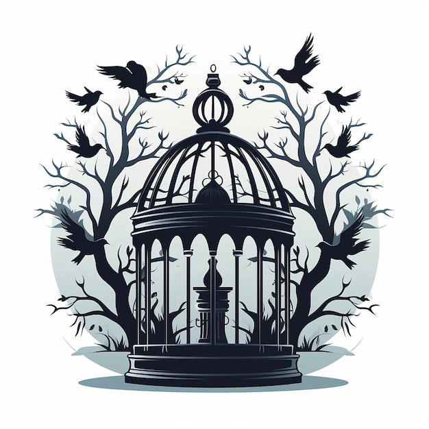 a picture of a bird cage with birds in the background