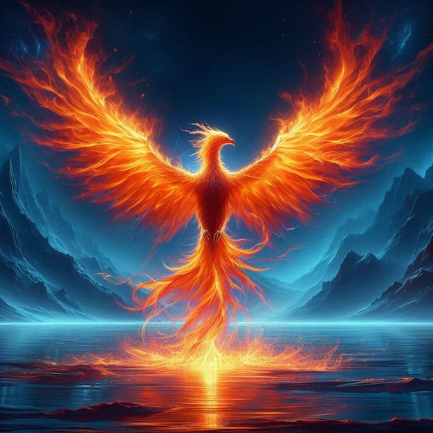 a picture of a bird with a fiery wings that says eagle