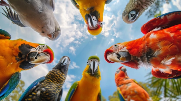 Photo a picture of birds with one of them has a picture of them that says parrots