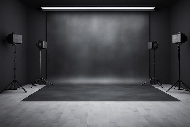 picture of a black and gray walls empty studio generative AI