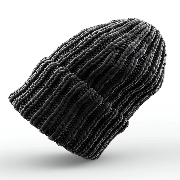 Picture a black knitted beanie hat photographed high quality high resolution