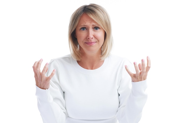 Picture of blonde woman isolated over white background