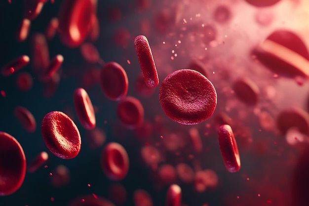 a picture of blood cells with a red background