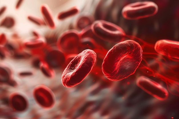 Photo a picture of blood cells with a red vein