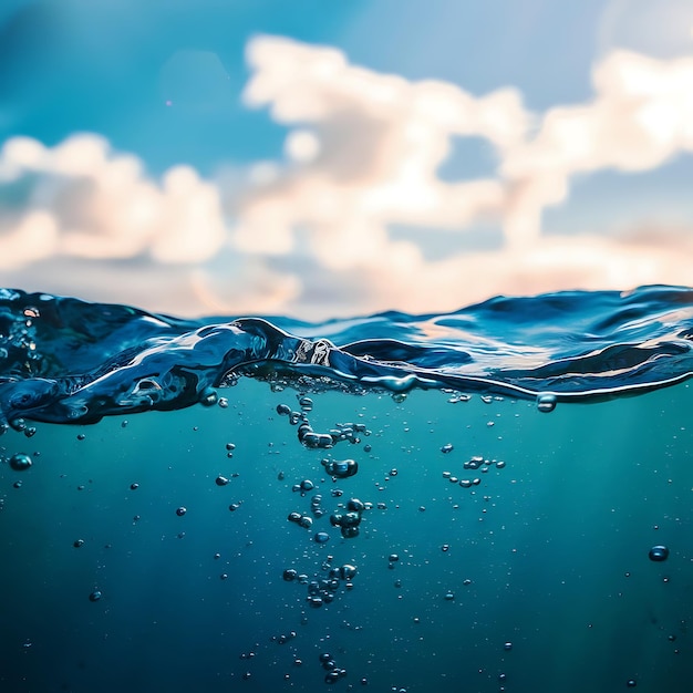 a picture of a blue water with the sky in the background