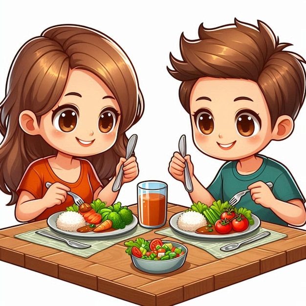 a picture of a boy and girl eating food