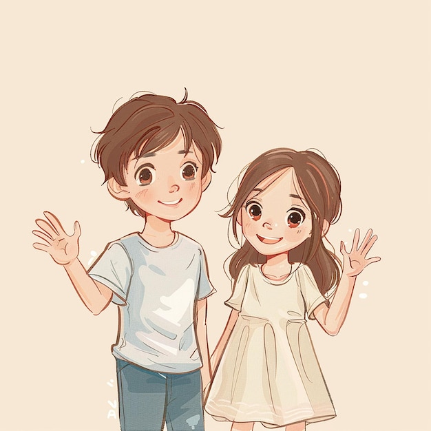 a picture of a boy and girl with their hands up