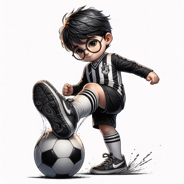 a picture of a boy playing soccer with a soccer ball isolated in white backround