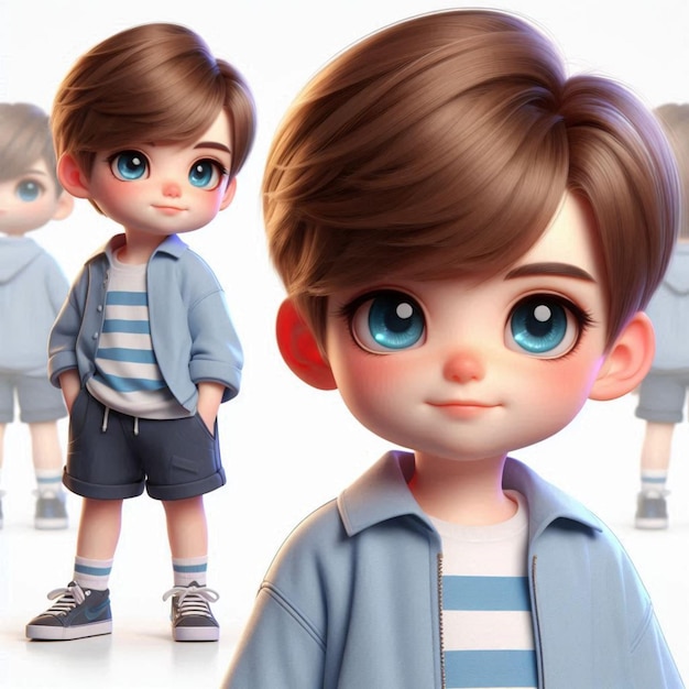 a picture of a boy with blue eyes and a striped shirt with a shirt that says the word on it