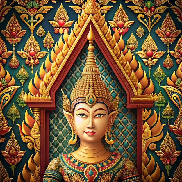 a picture of a buddha with a gold background