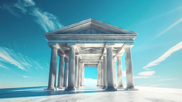 a picture of a building with columns and a sky background