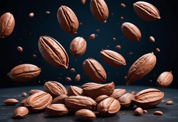 a picture of a bunch of coffee beans with a blue background