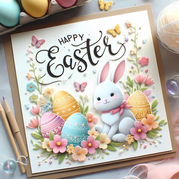 a picture of a bunny with the words happy easter on it