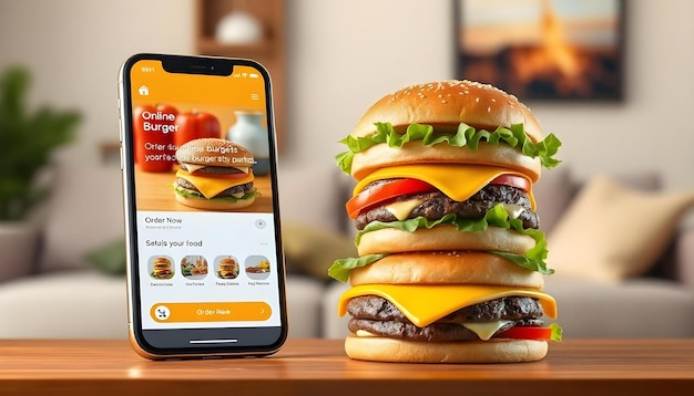 Photo a picture of a burger and a phone with a picture of a hamburger on it