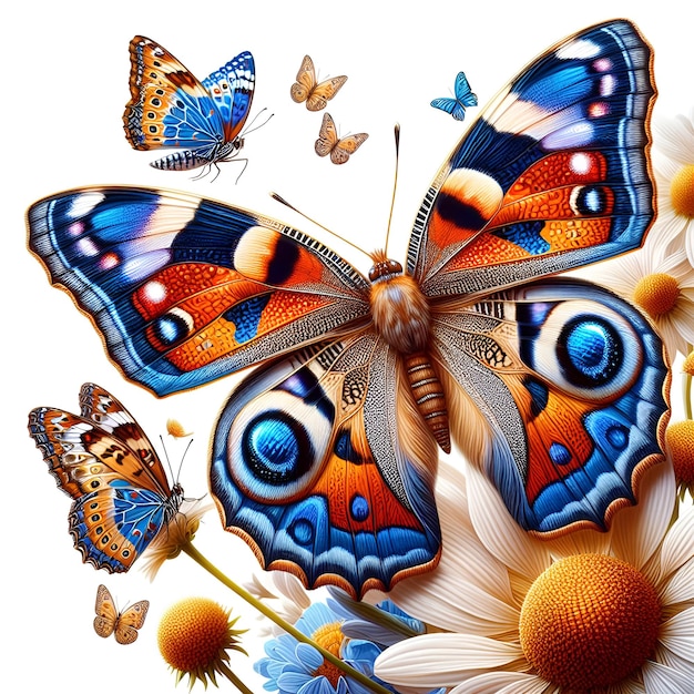 a picture of a butterfly and flowers with butterflies