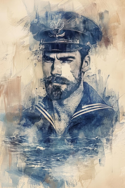 a picture of a captain with a blue uniform on it